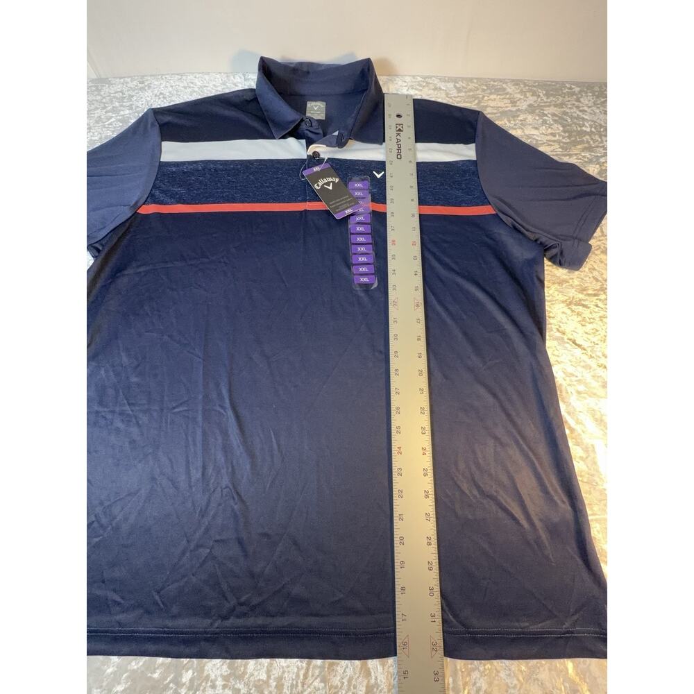 Callaway Golf Polo Shirt XXL NWT Navy Striped Performance Moisture Wicking - Picture 8 of 9